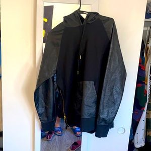 The Narrows black hoodie with faux leather accents and side zippers. Size Medium